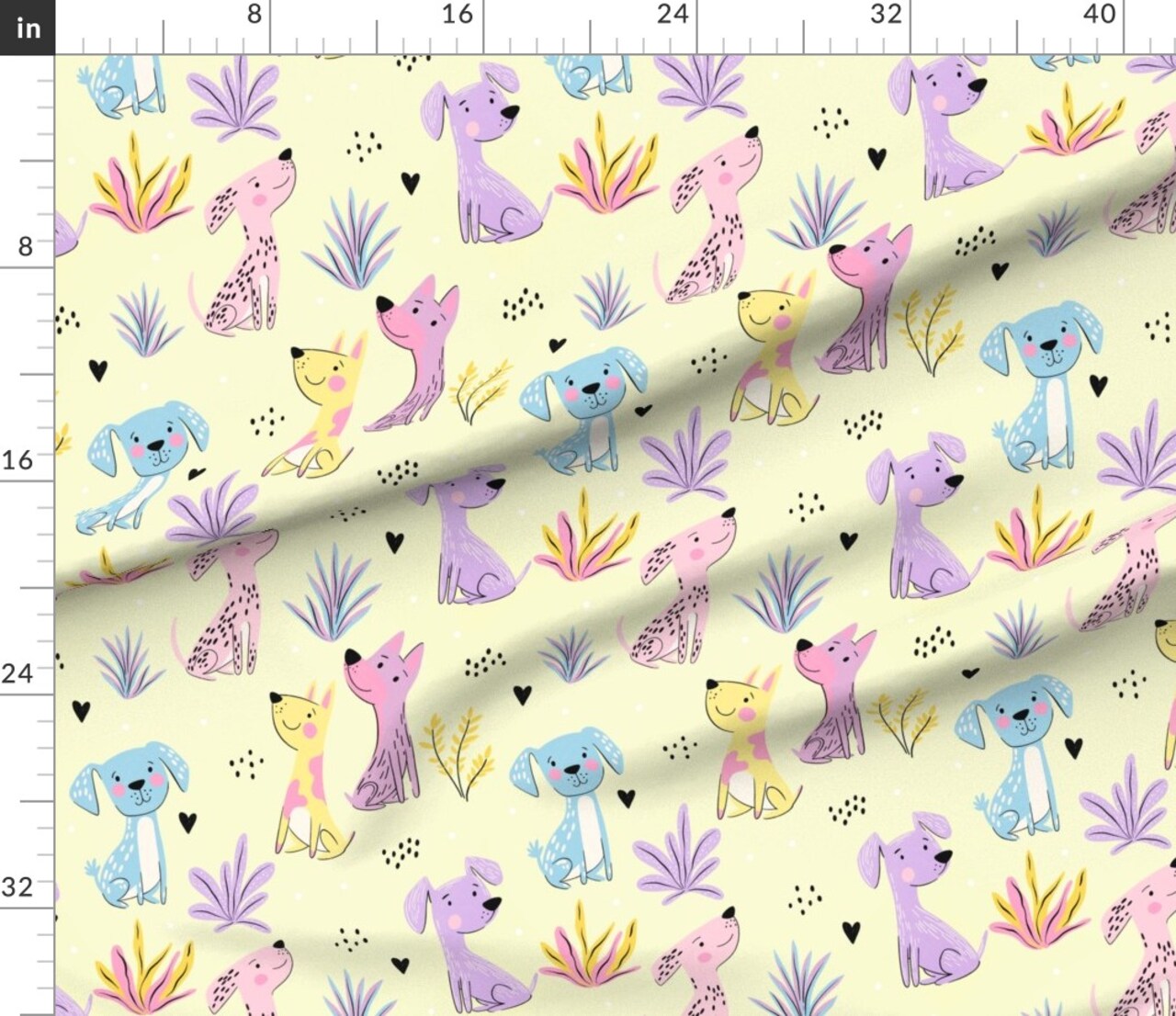Various Fabrics by the Yard or Fat Quarter Bright Animals Cartoon Whimsical Purple Pink Blue Yellow Pastel Pets Dogs Playful Custom Printed Fabric by Spoonflower
